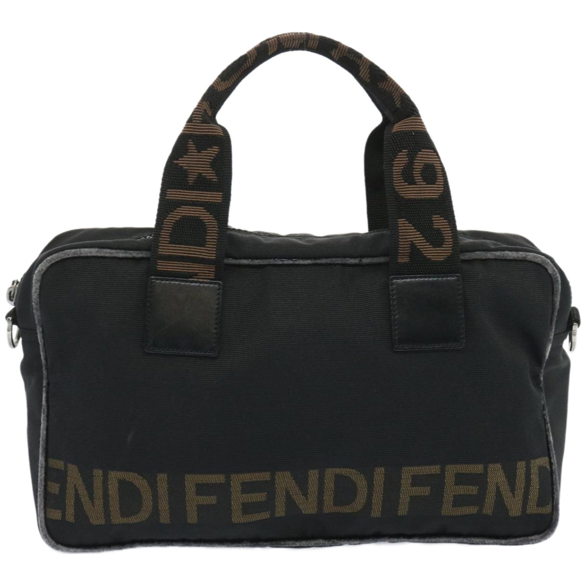 FENDI Hand Bag Canvas Black Auth bs12372