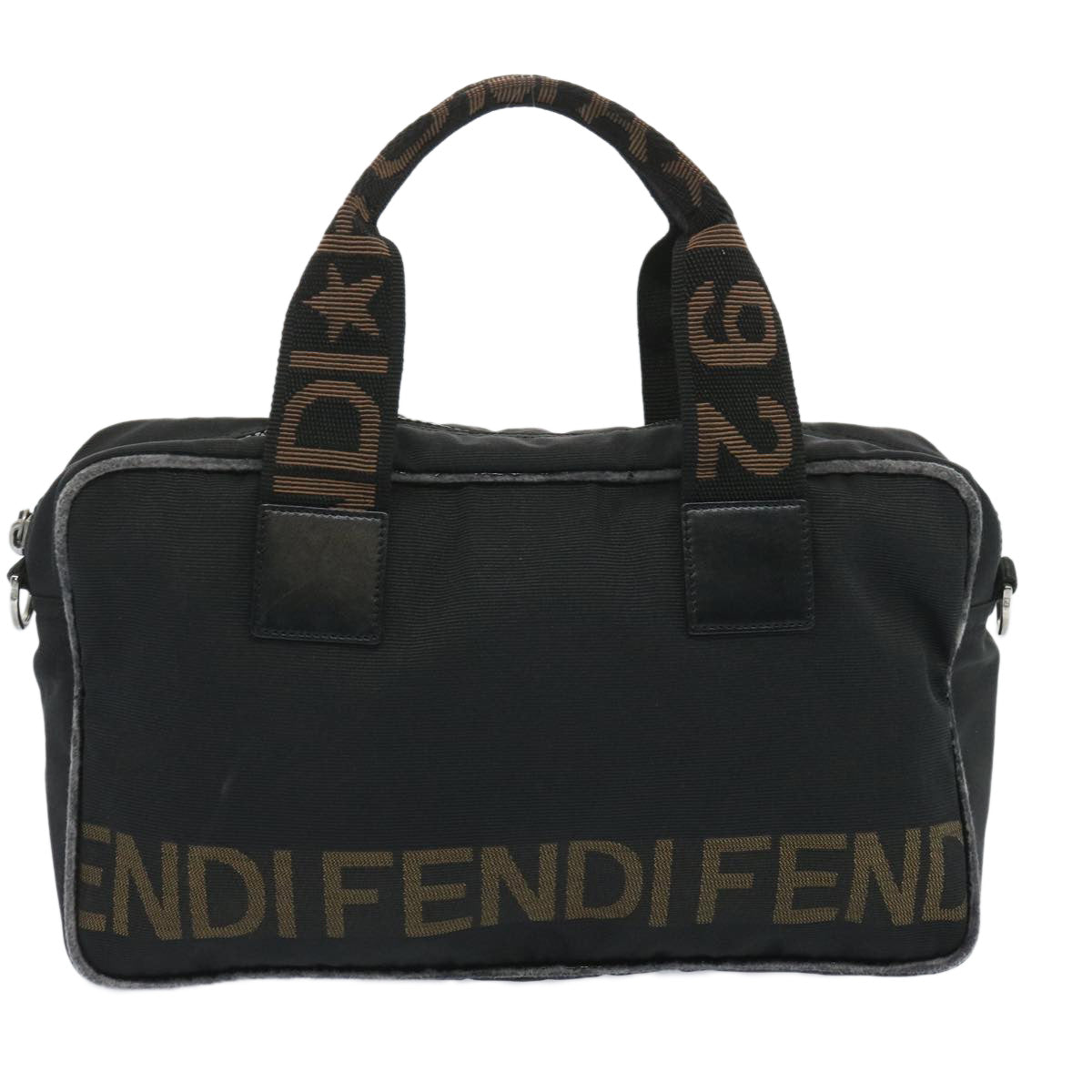 FENDI Hand Bag Canvas Black Auth bs12372