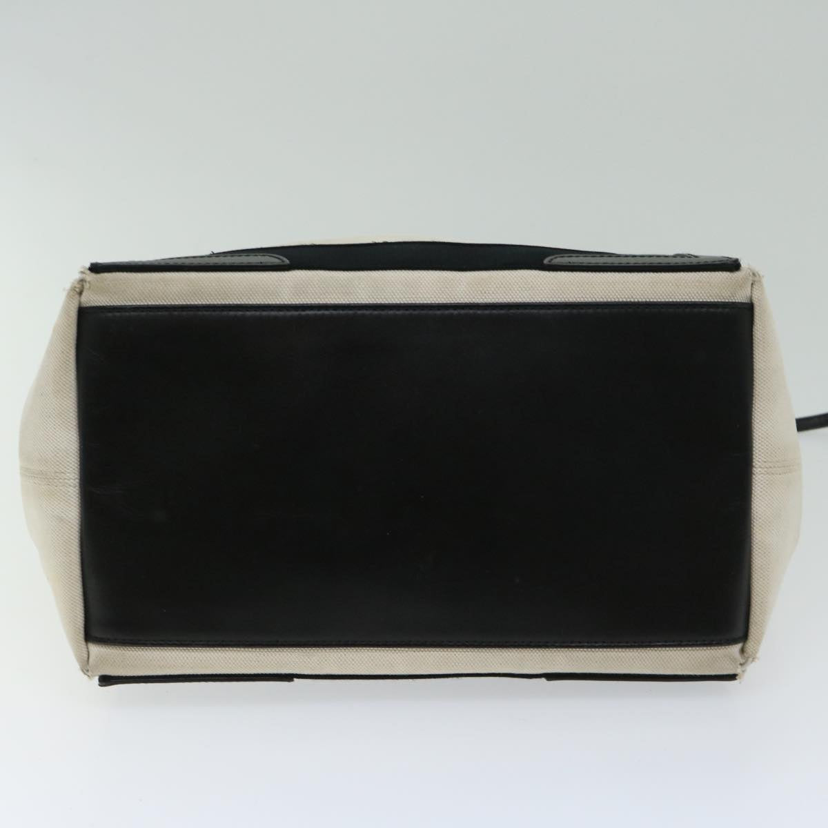 BALENCIAGA Hand Bag Canvas White Black Auth bs12378