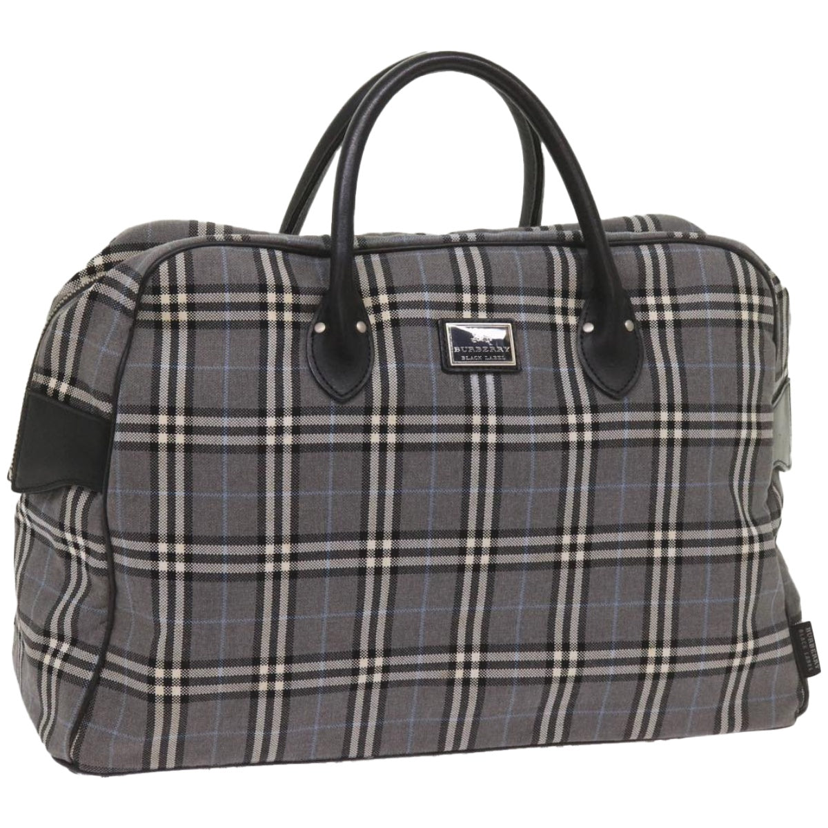 BURBERRY Nova Check Black label Hand Bag Canvas Gray Auth bs12382