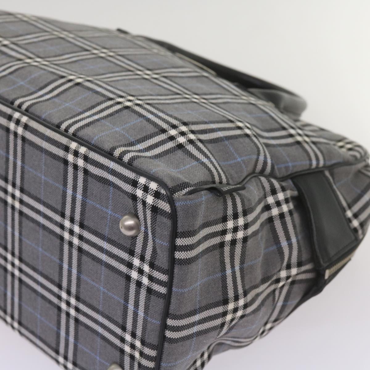 BURBERRY Nova Check Black label Hand Bag Canvas Gray Auth bs12382