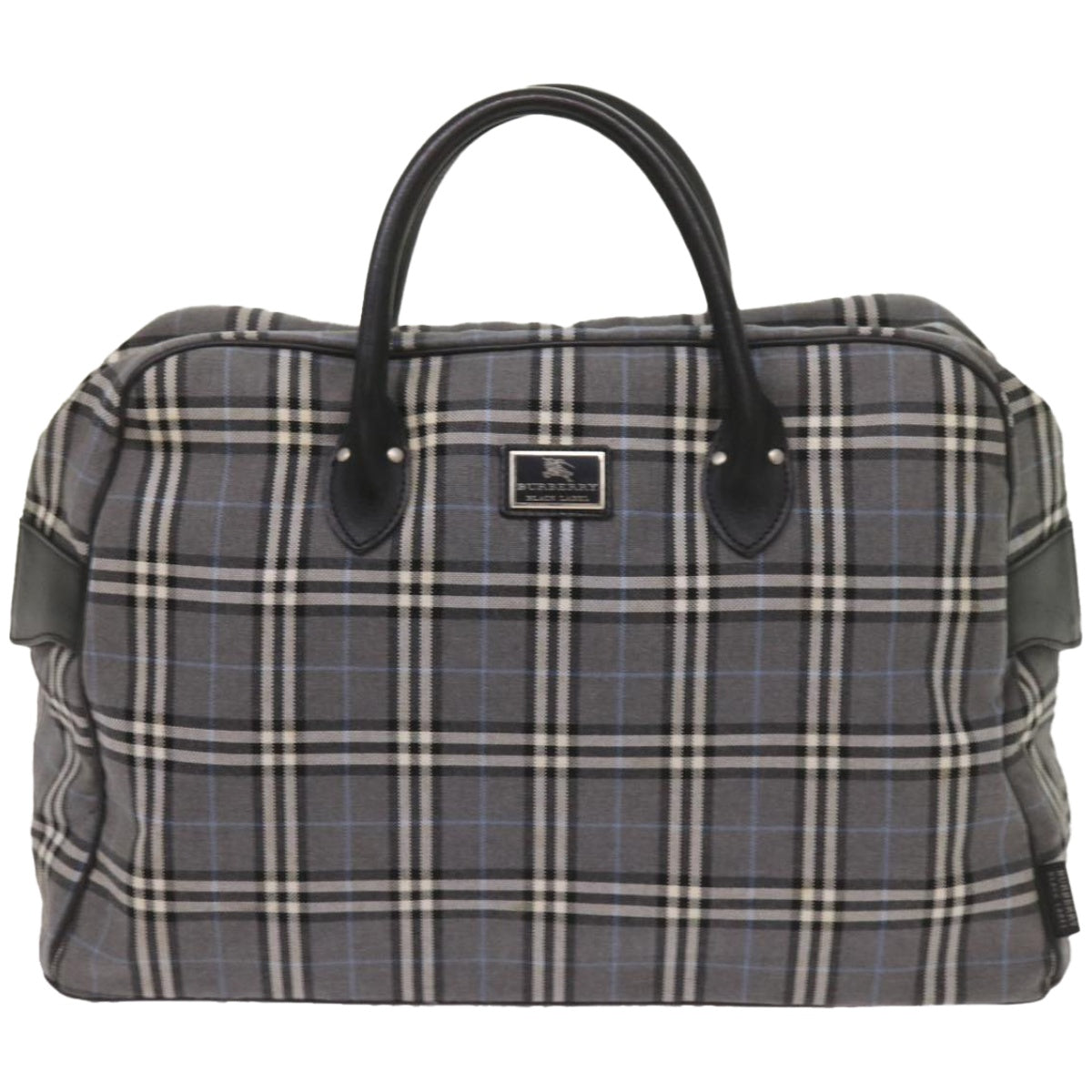 BURBERRY Nova Check Black label Hand Bag Canvas Gray Auth bs12382