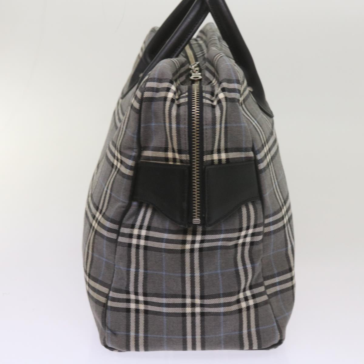 BURBERRY Nova Check Black label Hand Bag Canvas Gray Auth bs12382