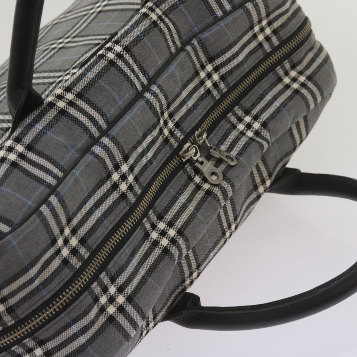 BURBERRY Nova Check Black label Hand Bag Canvas Gray Auth bs12382