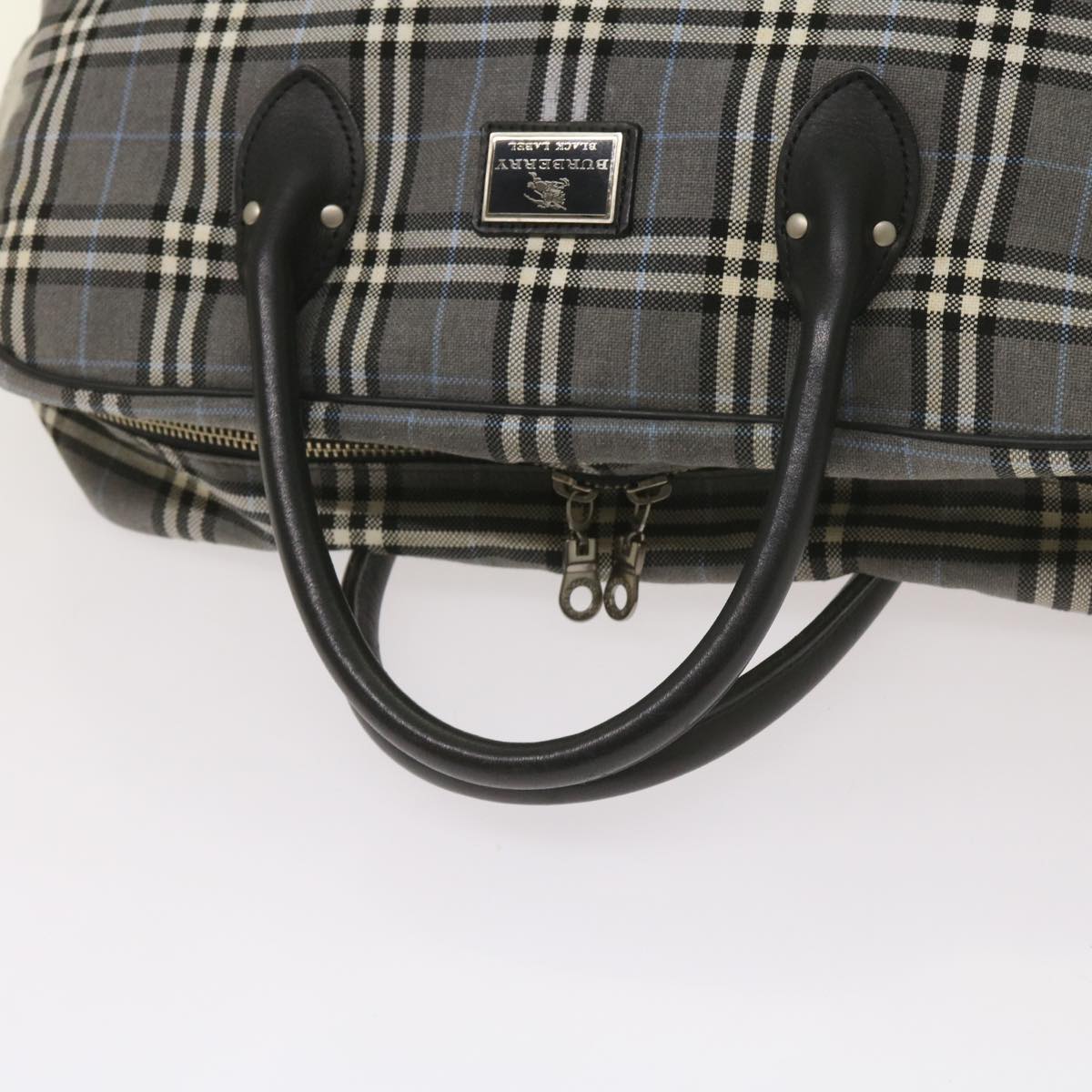 BURBERRY Nova Check Black label Hand Bag Canvas Gray Auth bs12382