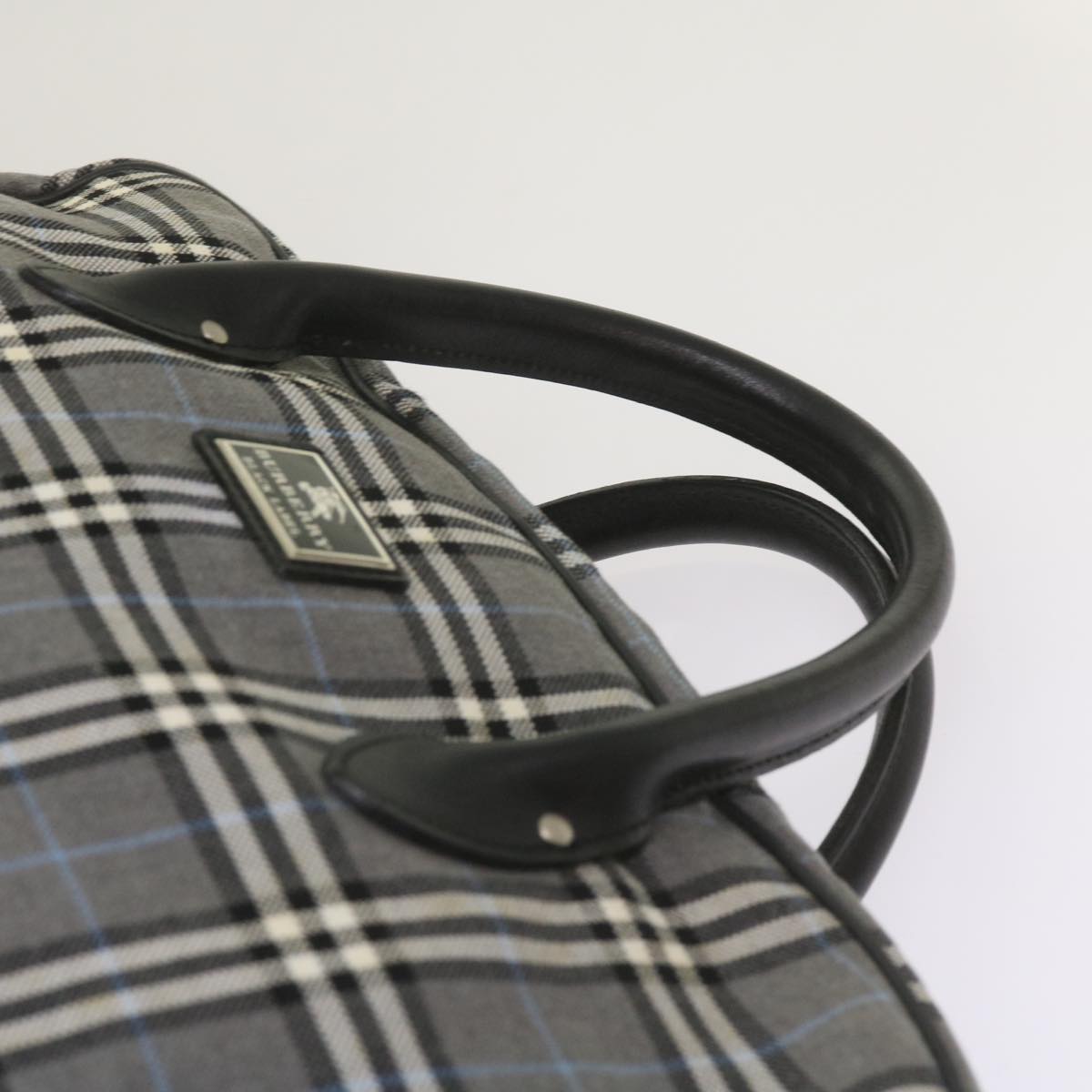 BURBERRY Nova Check Black label Hand Bag Canvas Gray Auth bs12382