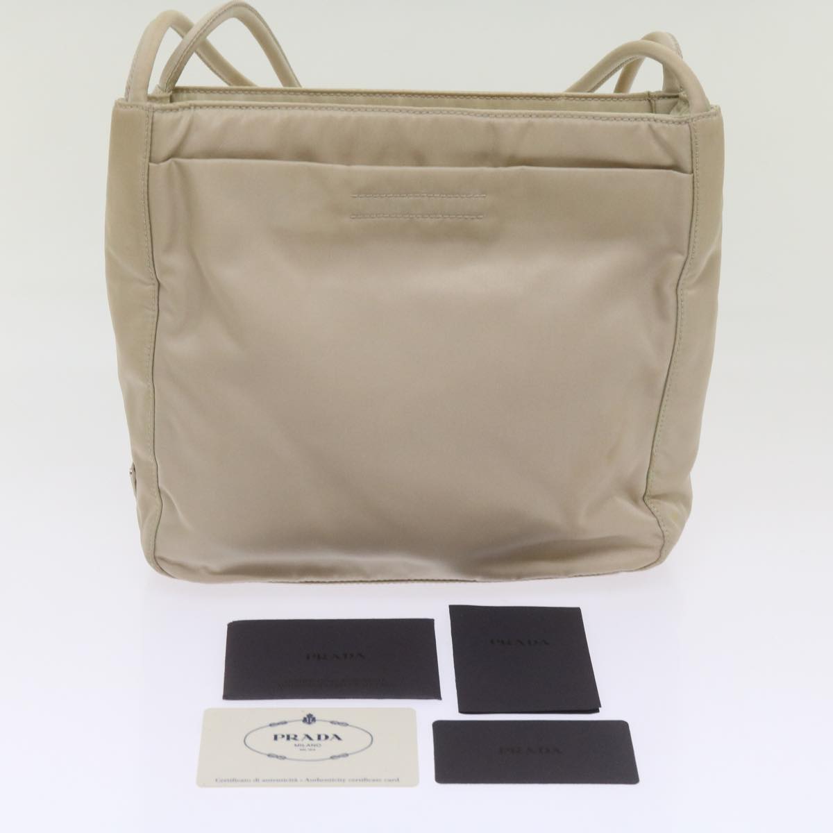 PRADA Hand Bag Nylon Beige Auth bs12390
