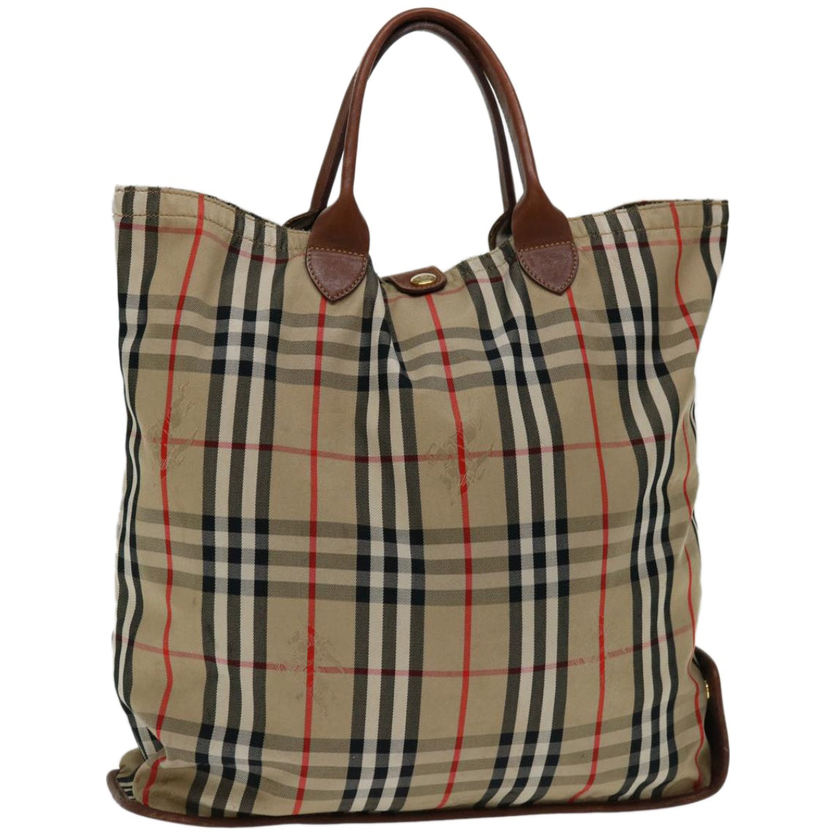 BURBERRY Nova Check Hand Bag Canvas Beige Auth bs12410