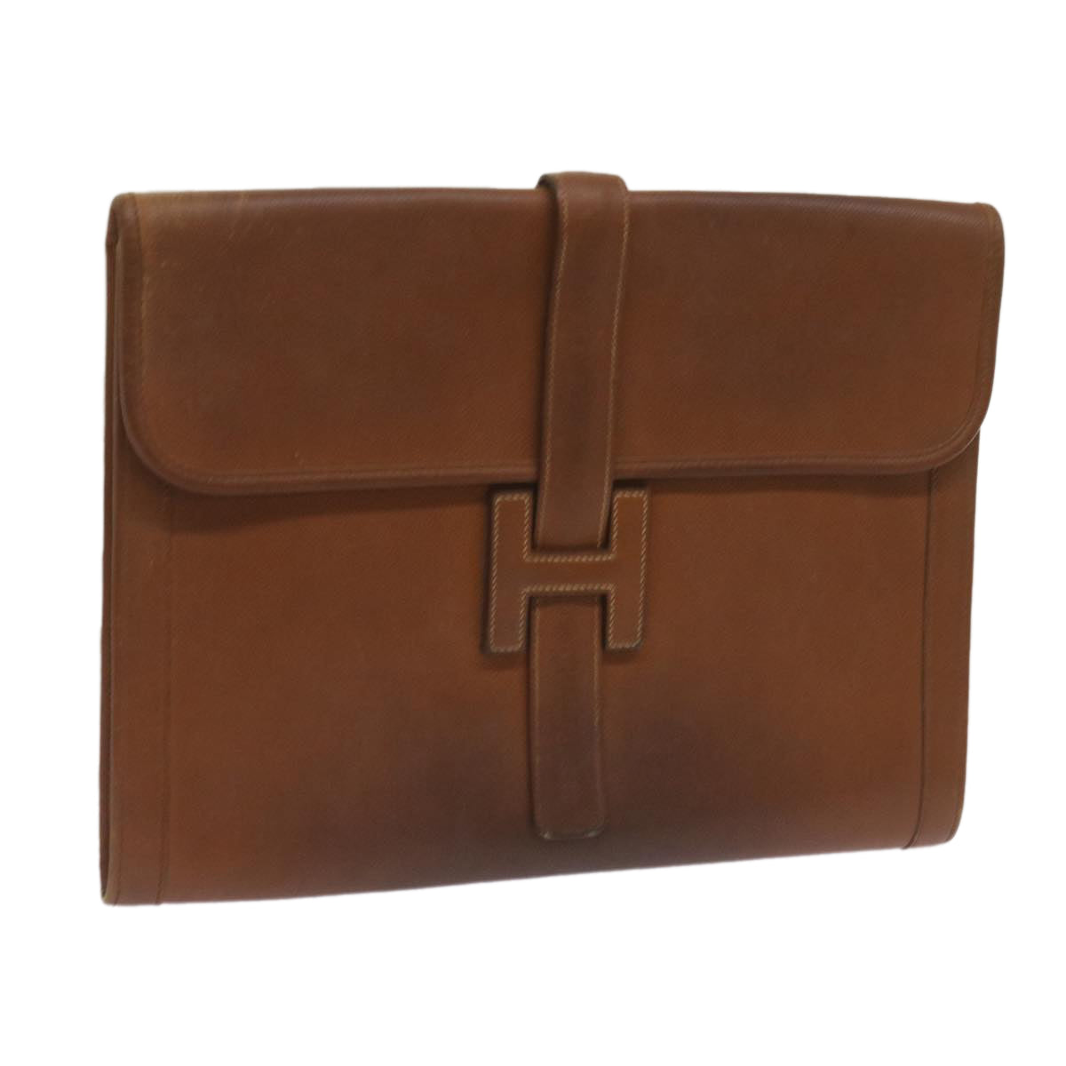 HERMES Clutch Bag Leather Brown Auth bs12425