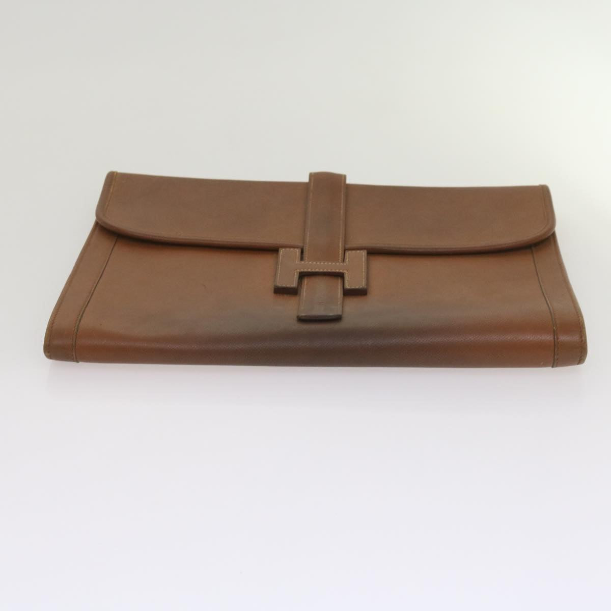 HERMES Clutch Bag Leather Brown Auth bs12425