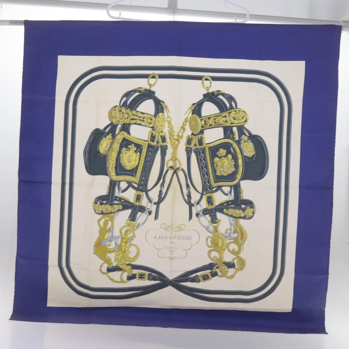 HERMES Carre 90 BLIDES de Gala Scarf Silk Blue Auth bs12430