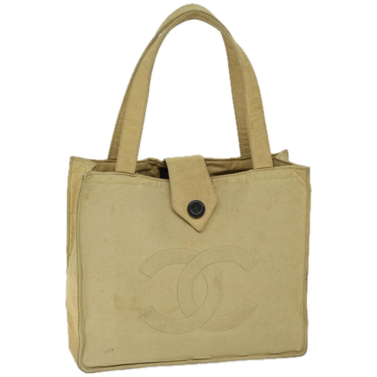 CHANEL Hand Bag Nylon Beige CC Auth bs12434