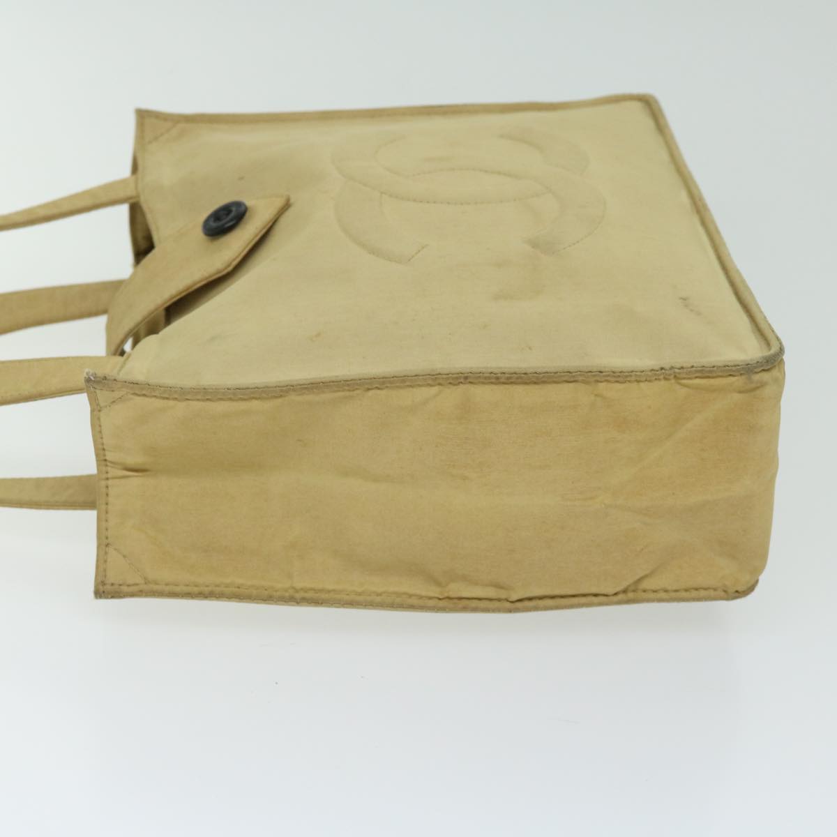 CHANEL Hand Bag Nylon Beige CC Auth bs12434