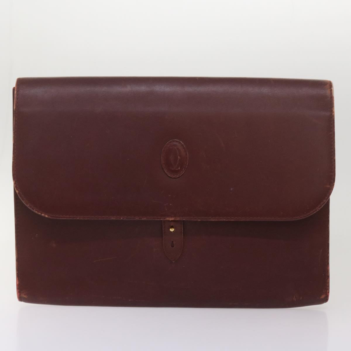 CARTIER Clutch Bag Leather 2Set Wine Red Auth bs12440 - 0