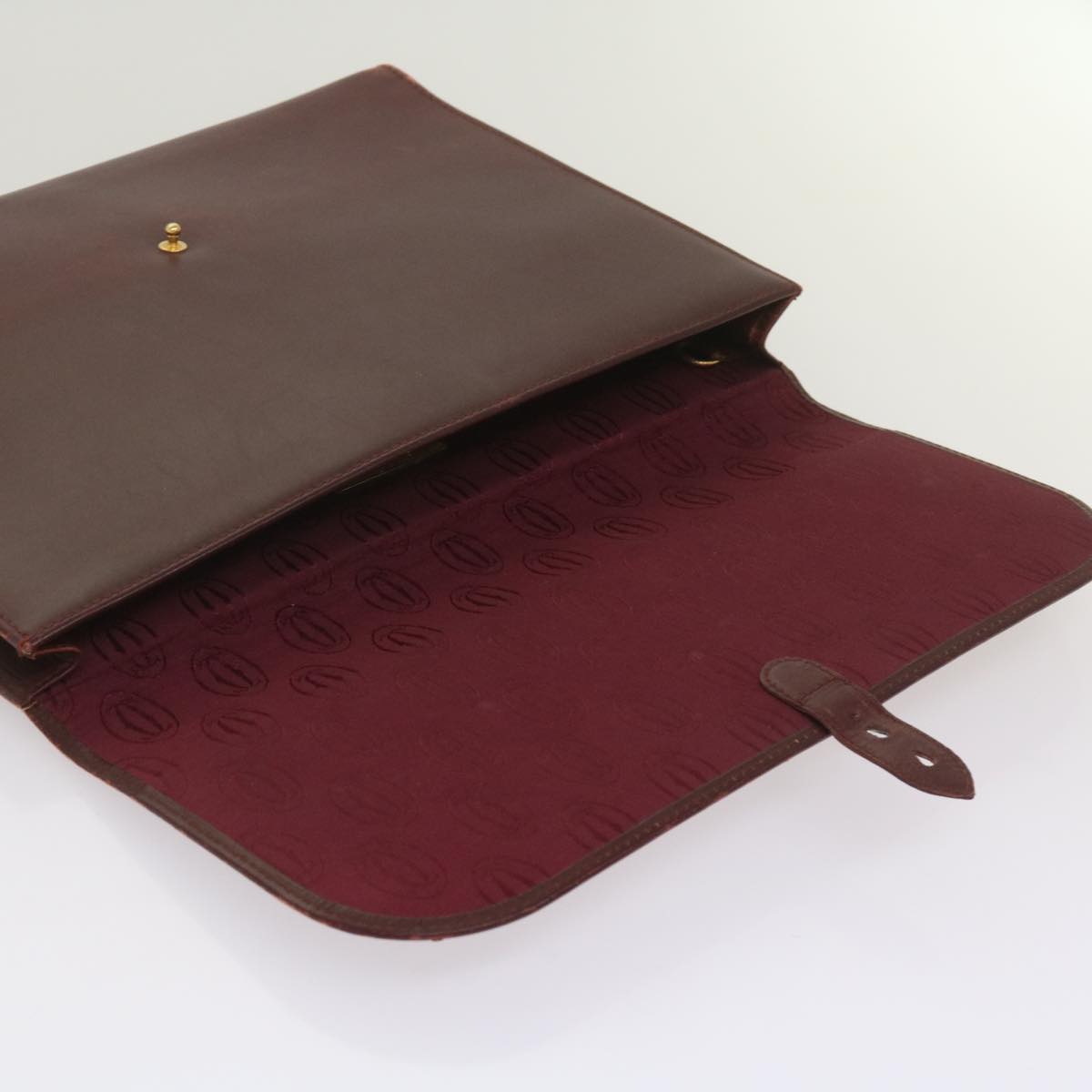 CARTIER Clutch Bag Leather 2Set Wine Red Auth bs12440