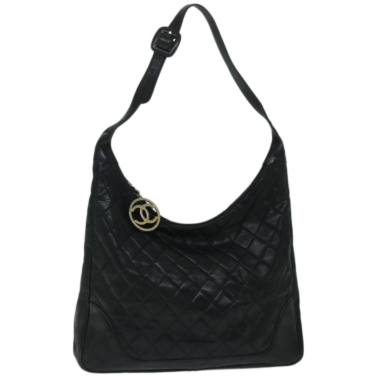 CHANEL Shoulder Bag Lamb Skin Black CC Auth bs12444