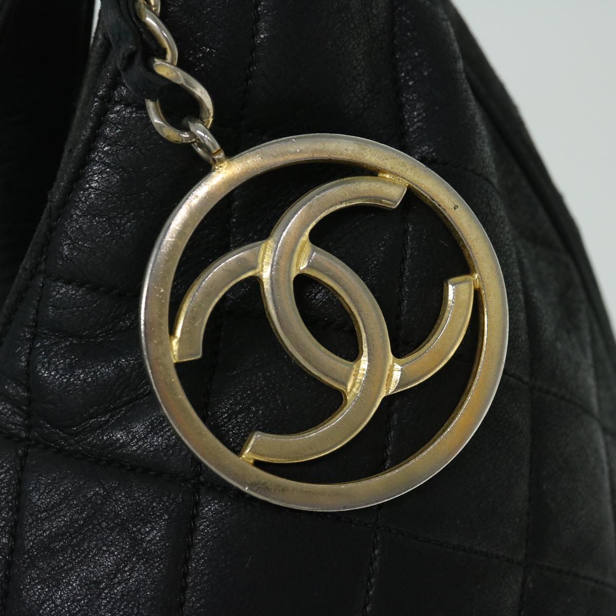 CHANEL Shoulder Bag Lamb Skin Black CC Auth bs12444