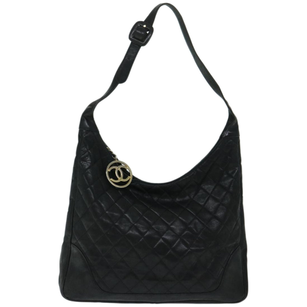 CHANEL Shoulder Bag Lamb Skin Black CC Auth bs12444