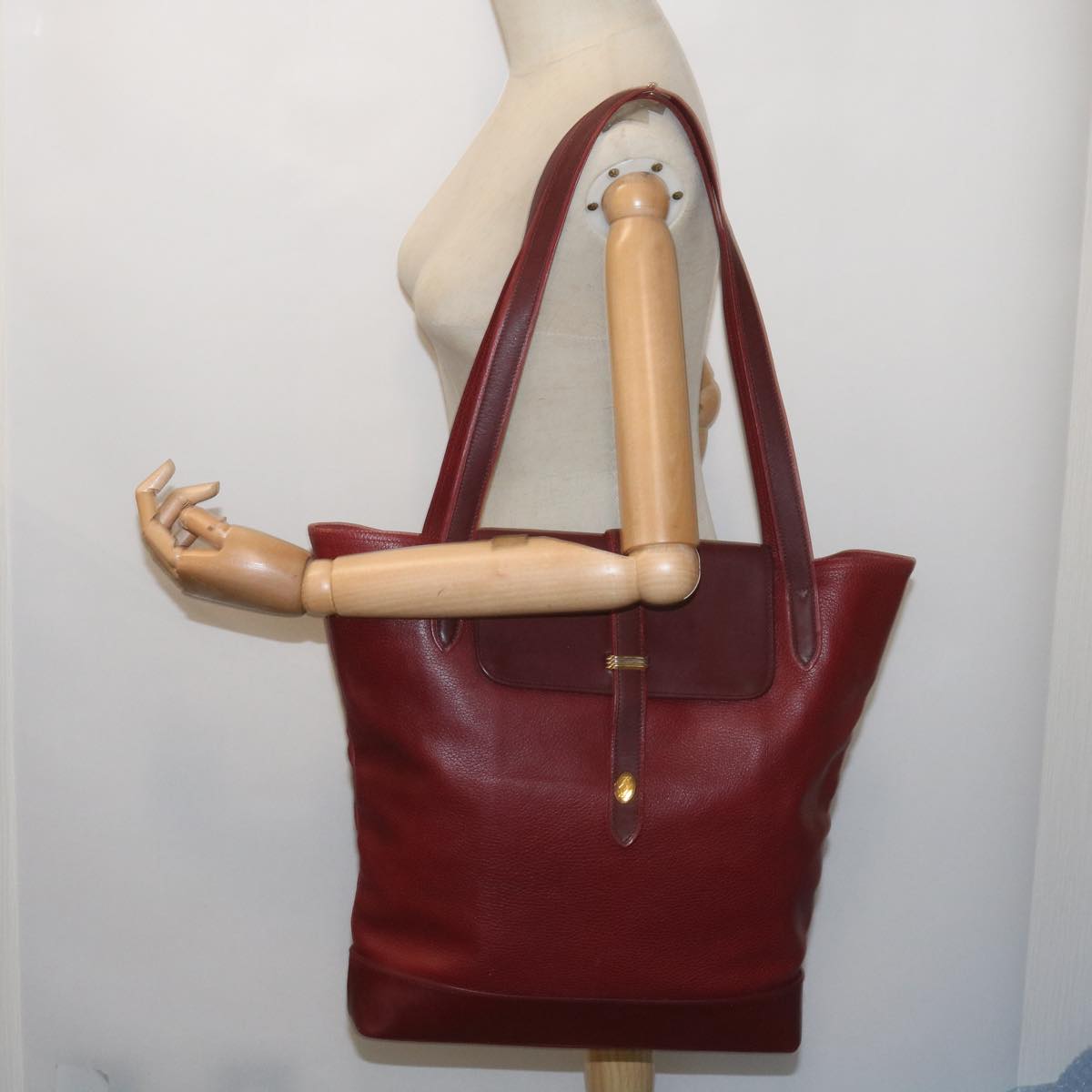 CARTIER Must Line Shoulder Bag Leather Red Auth bs12452