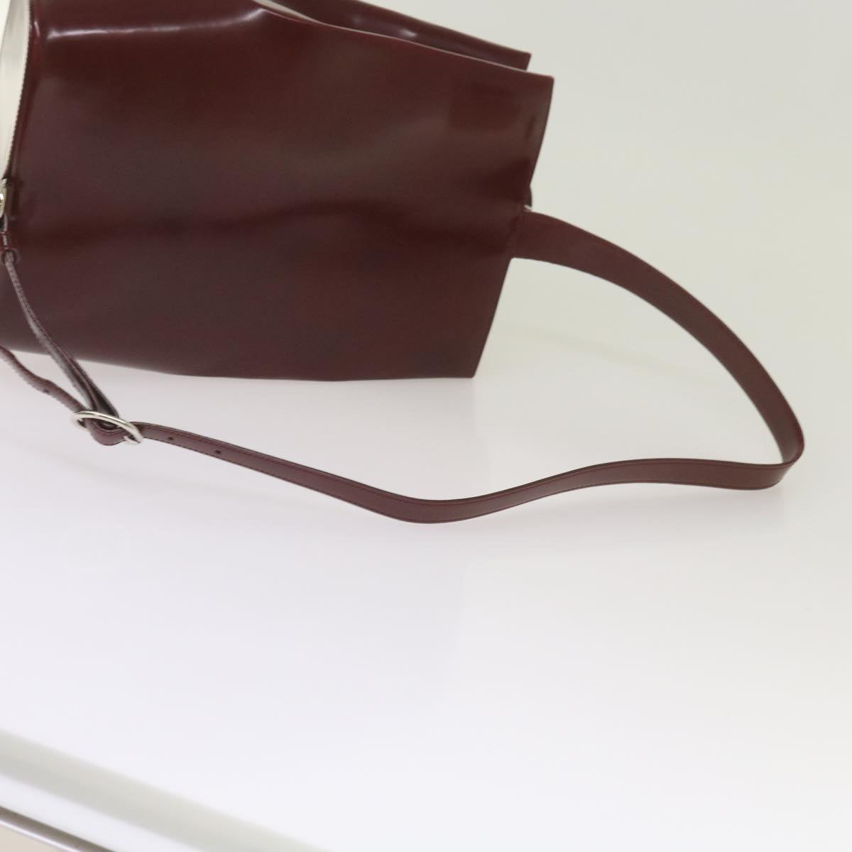CARTIER Shoulder Bag Leather Wine Red Auth bs12453