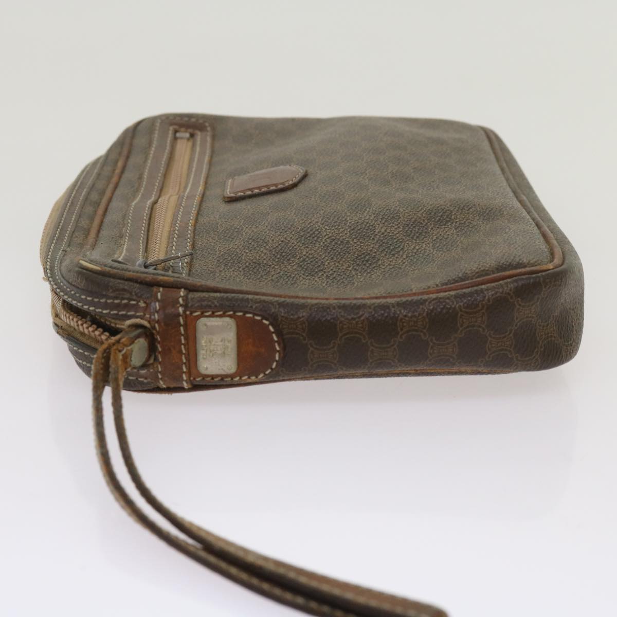 CELINE Macadam Canvas Hand Bag Clutch Bag PVC 4Set Brown Beige Auth bs12454