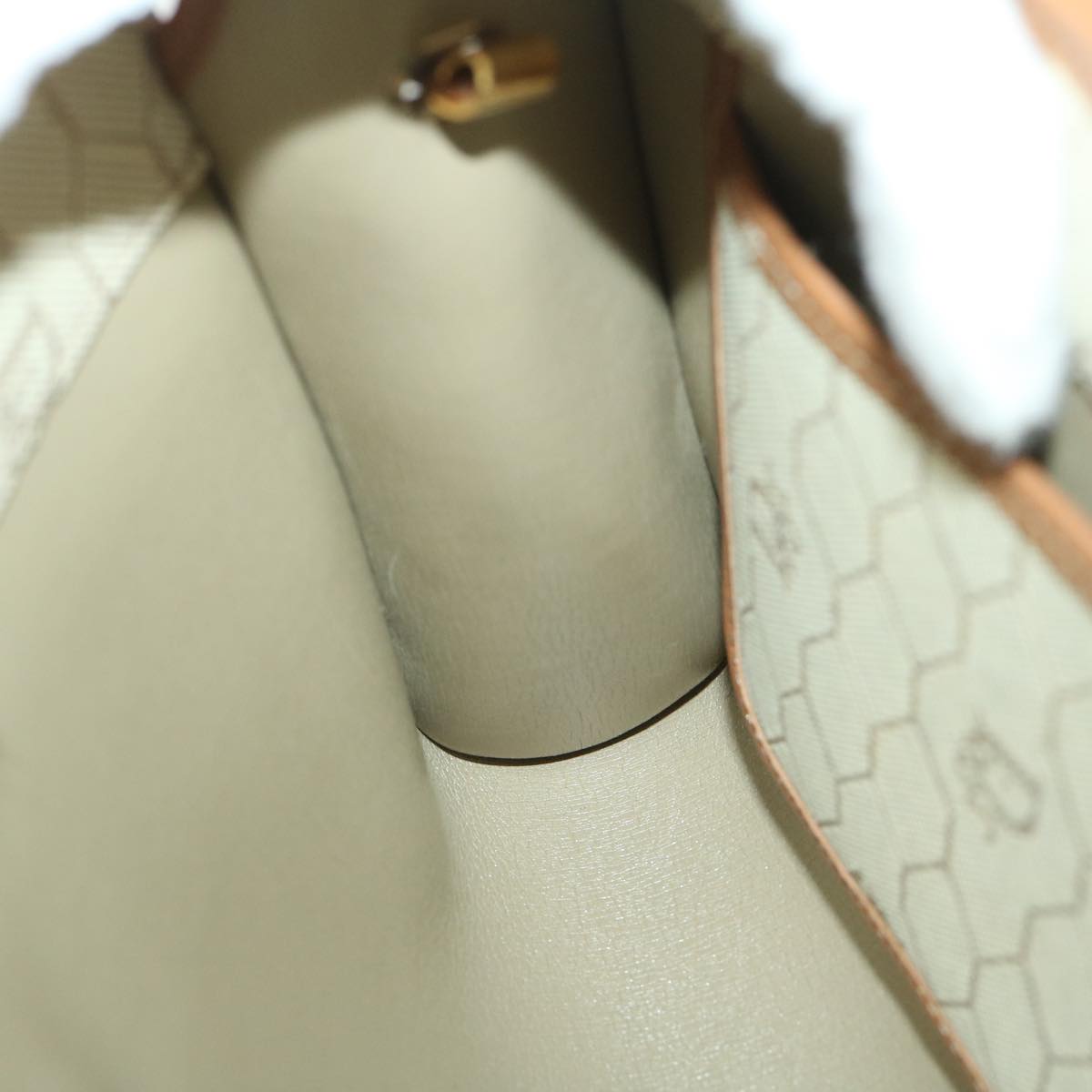 Christian Dior Honeycomb Canvas Shoulder Bag PVC Leather Beige Auth bs12456