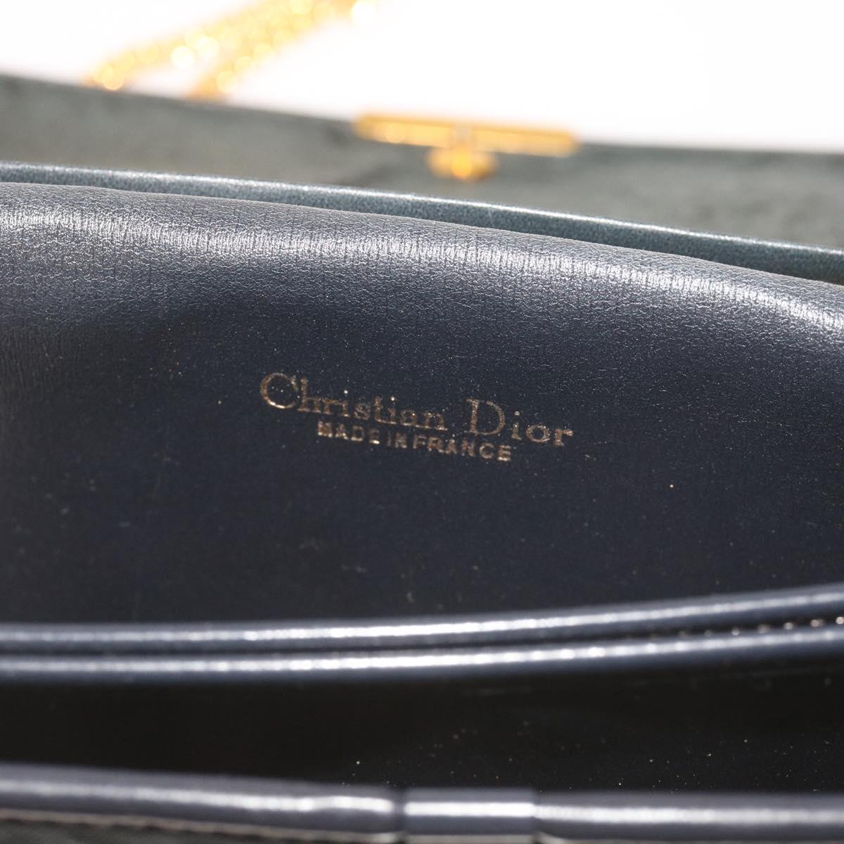 Christian Dior Chain Shoulder Bag Canvas Navy Auth bs12458