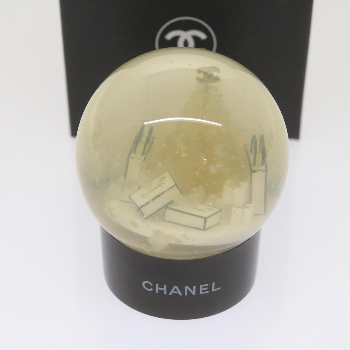 CHANEL Snow Globe plastic Black Clear CC Auth bs12466