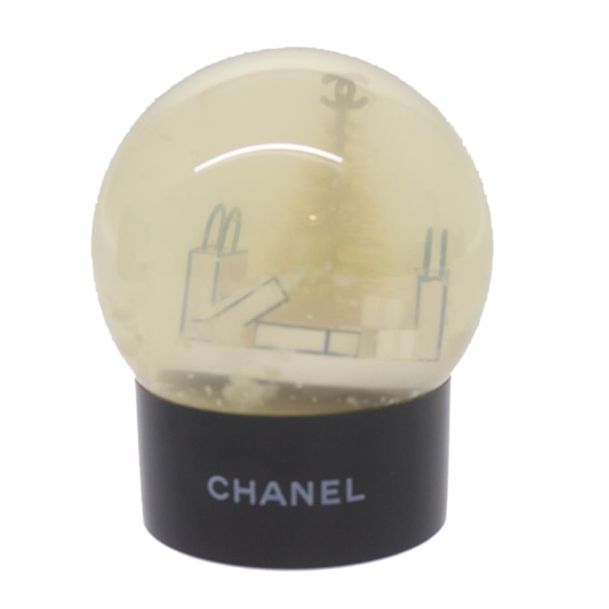 CHANEL Snow Globe plastic Black Clear CC Auth bs12466