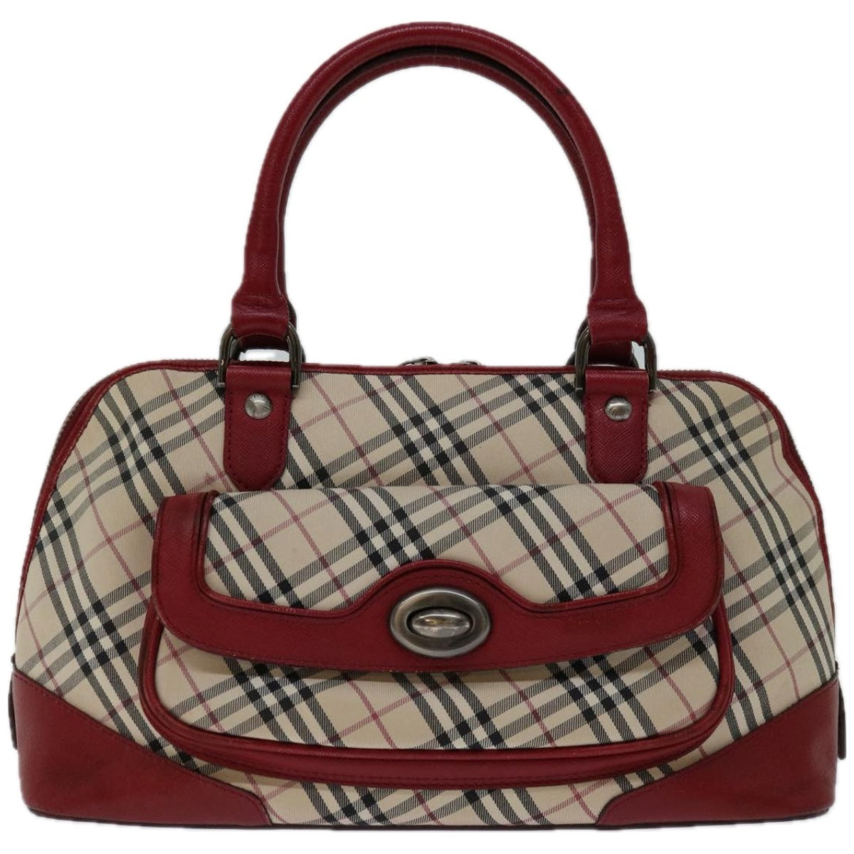 BURBERRY Nova Check Hand Bag Canvas Red Beige Auth bs12476