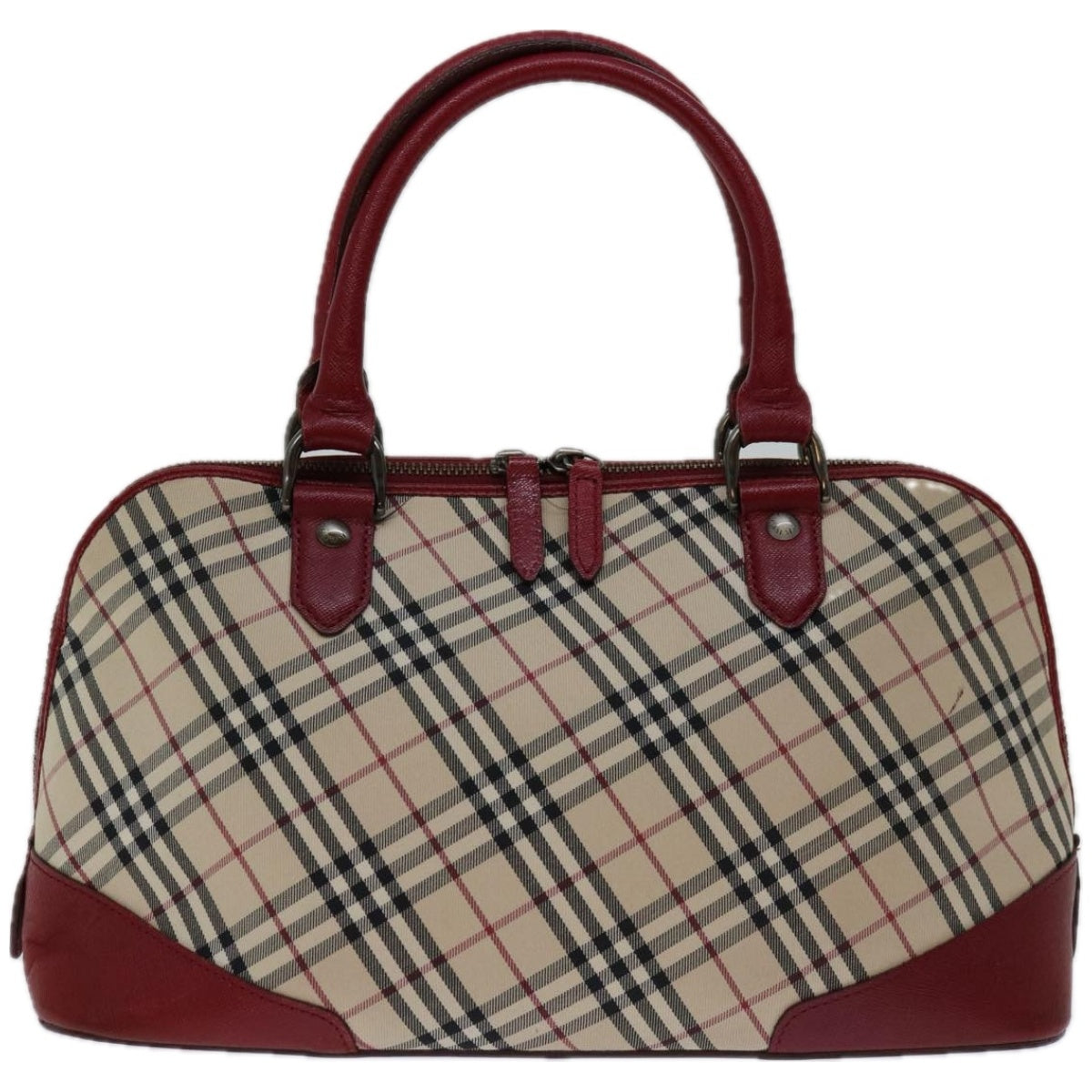 BURBERRY Nova Check Hand Bag Canvas Red Beige Auth bs12476 - 0