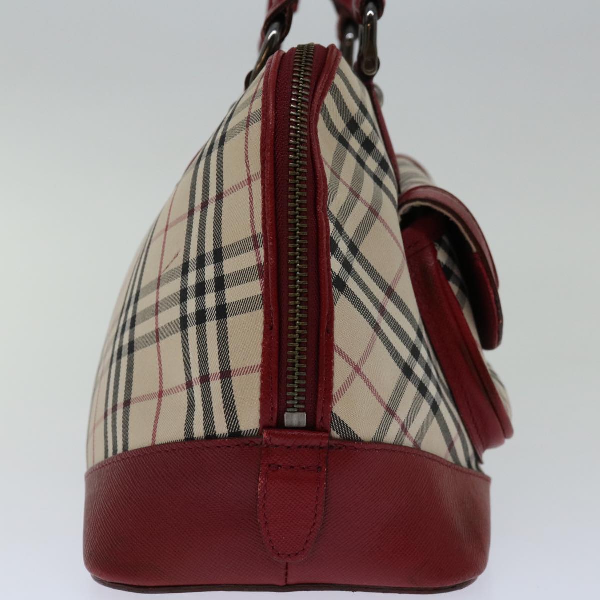 BURBERRY Nova Check Hand Bag Canvas Red Beige Auth bs12476