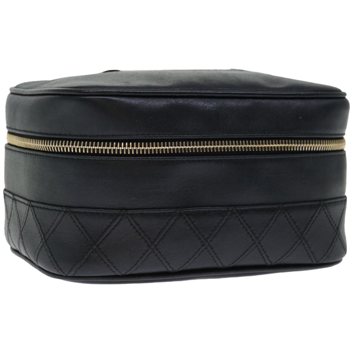 CHANEL Bicolole vanity Cosmetic Pouch Leather Black CC Auth bs12479