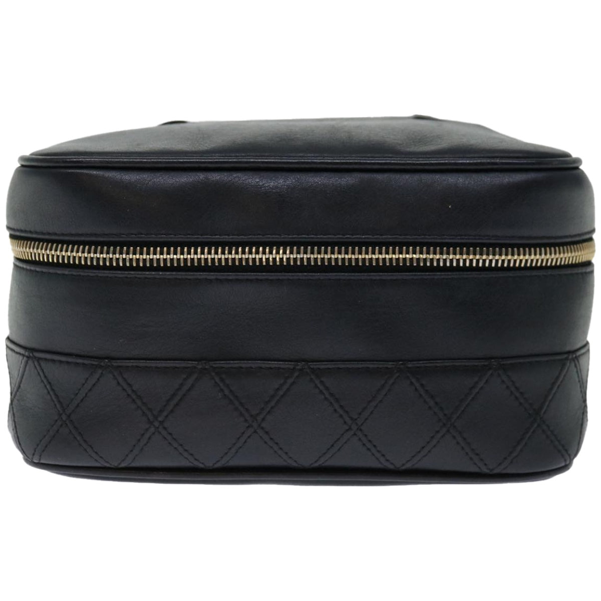 CHANEL Bicolole vanity Cosmetic Pouch Leather Black CC Auth bs12479