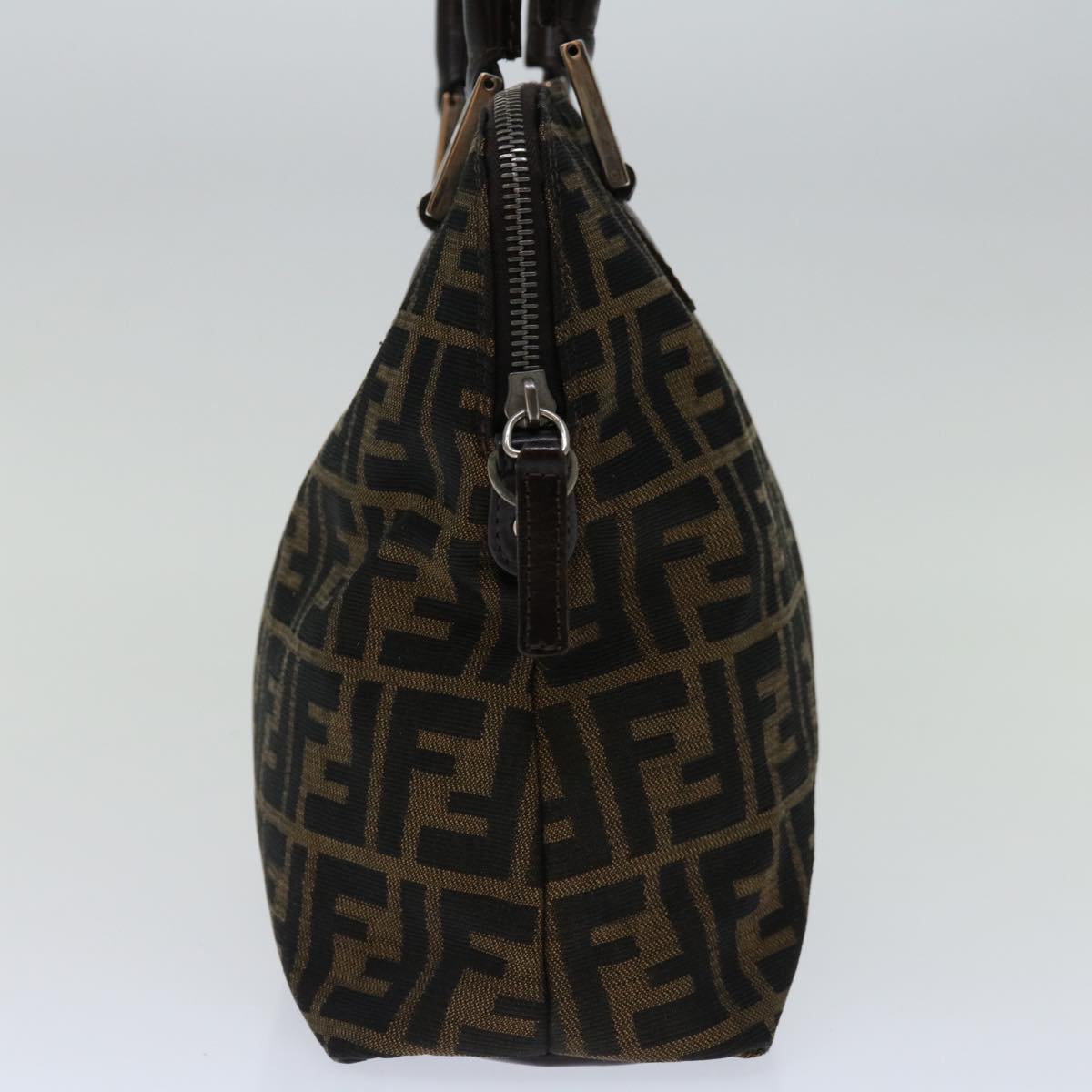 FENDI Zucca Canvas Hand Bag Black Brown Auth bs12482