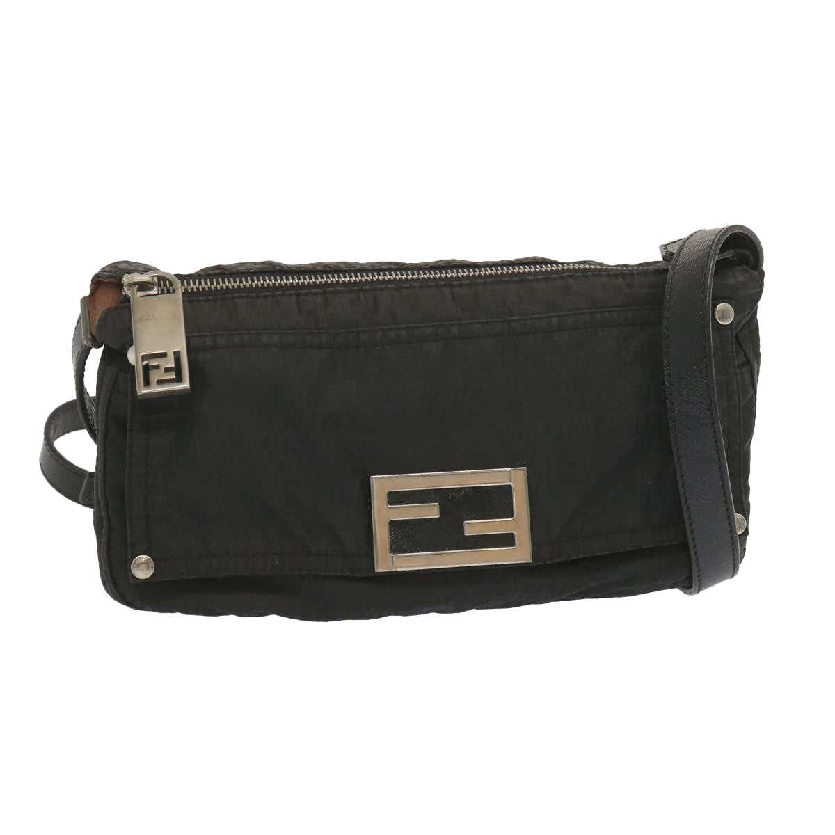FENDI Shoulder Bag Nylon Black Auth bs12484