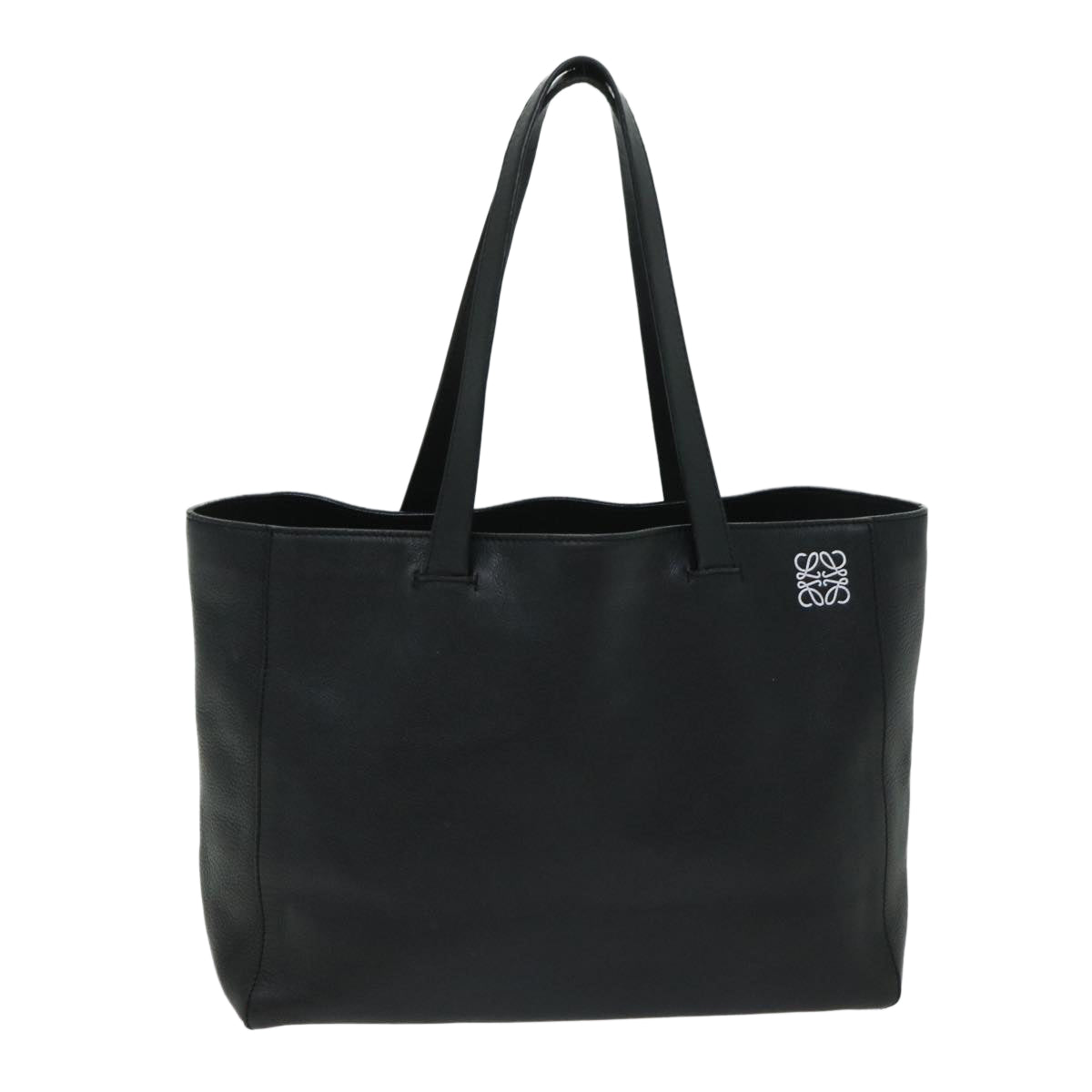 LOEWE Anagram East West Shopper Tote Bag Leather Black Auth bs12487