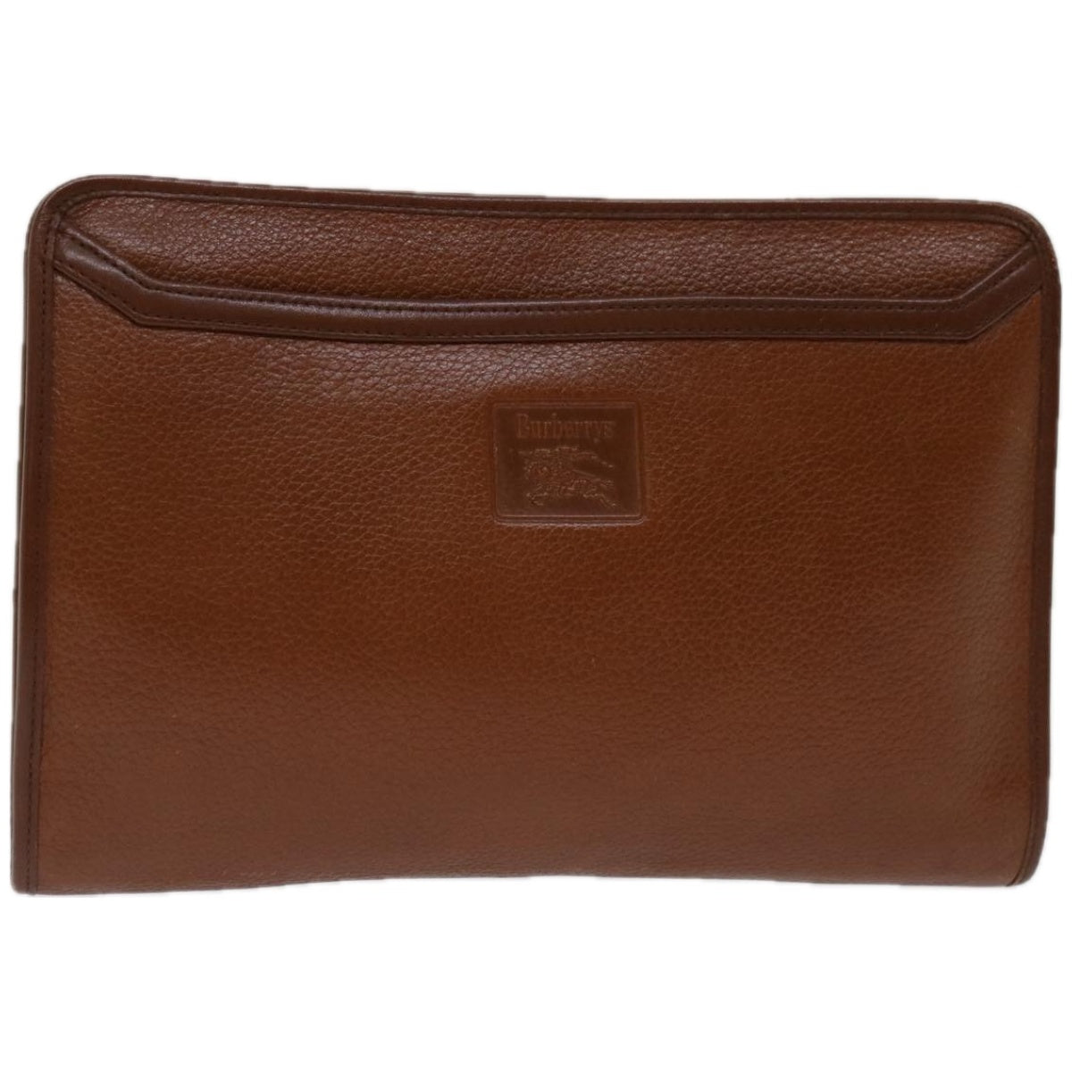 Burberrys Clutch Bag Leather Brown Auth bs12490
