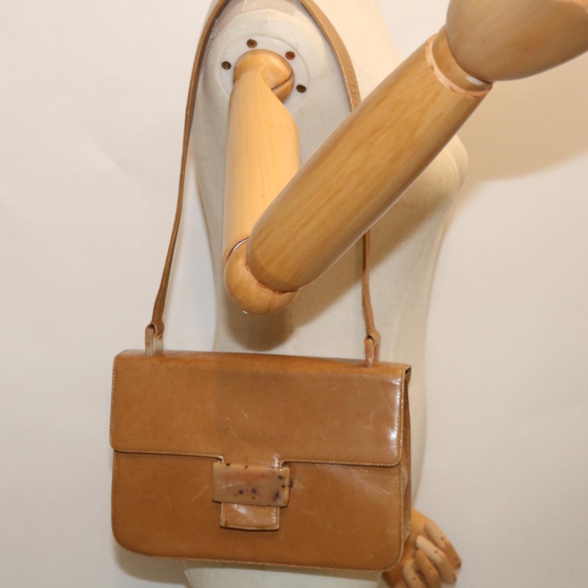 PRADA Shoulder Bag Leather Beige Auth bs12508