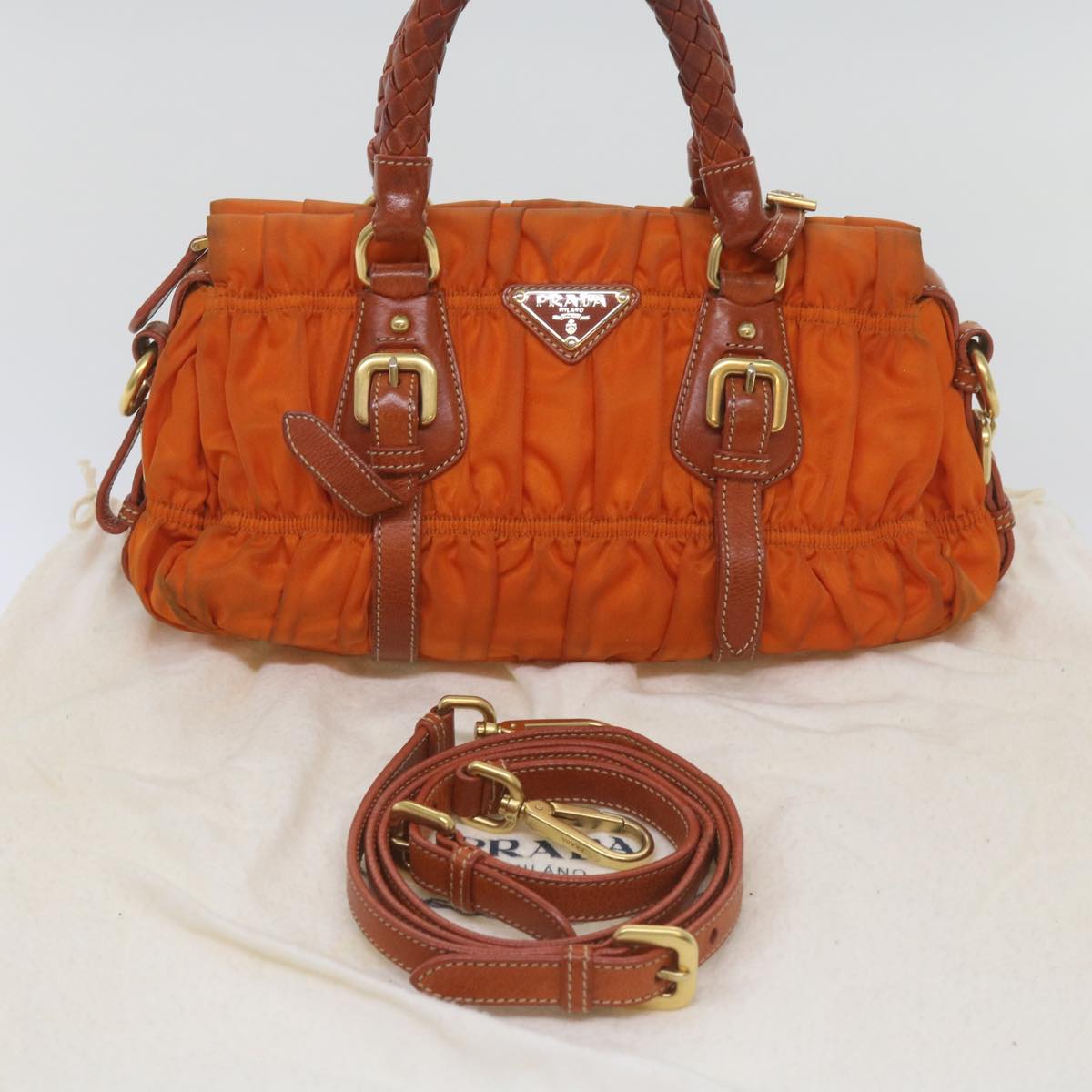 PRADA Hand Bag Nylon 2way Orange Auth bs12509