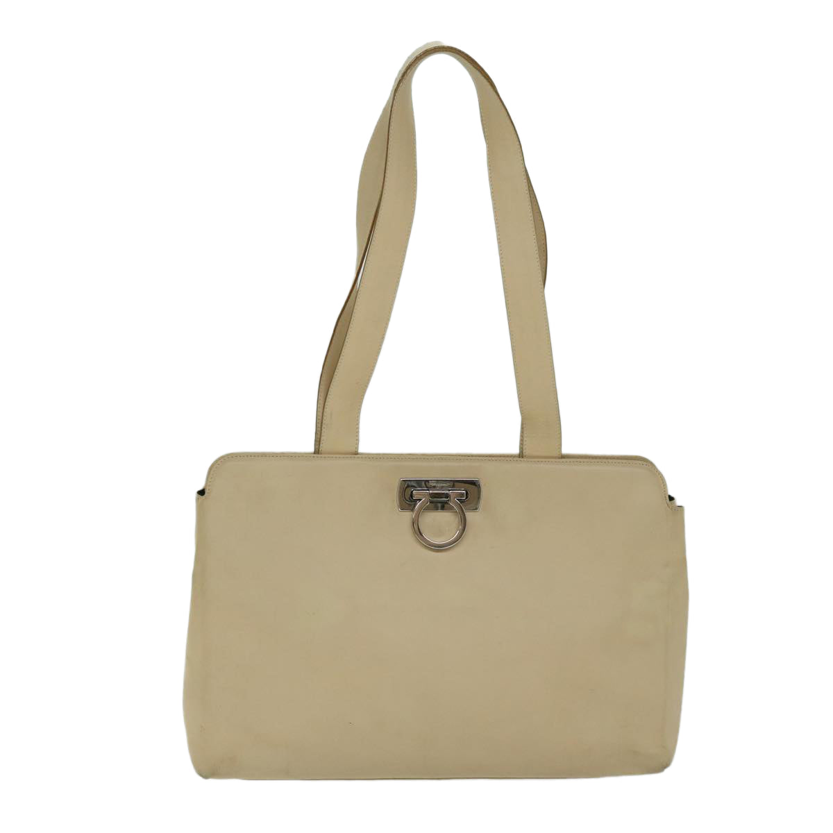 Salvatore Ferragamo Gancini Shoulder Bag Leather Beige Auth bs12510