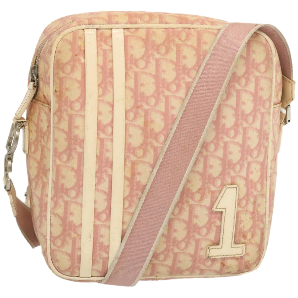 Christian Dior Trotter Canvas Shoulder Bag Pink Auth bs12512