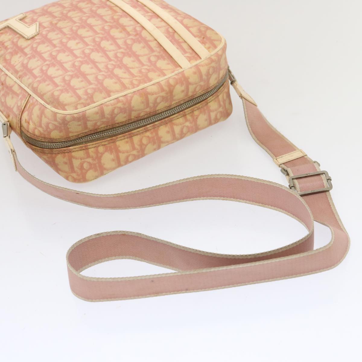 Christian Dior Trotter Canvas Shoulder Bag Pink Auth bs12512