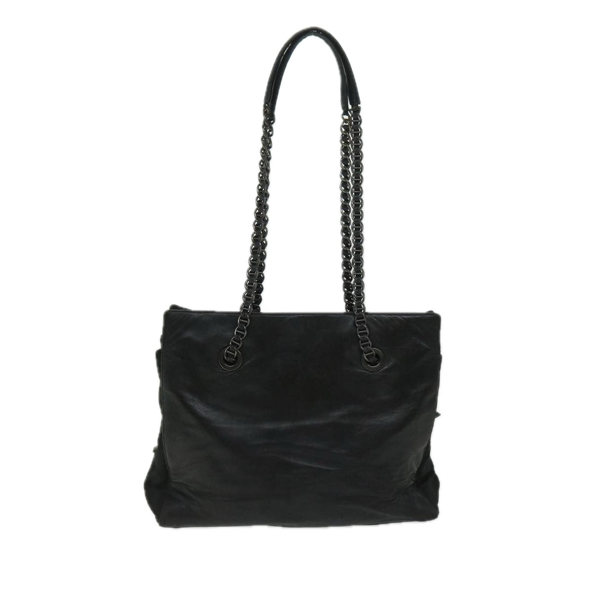 PRADA Chain Shoulder Bag Leather Black Auth bs12517 - 0