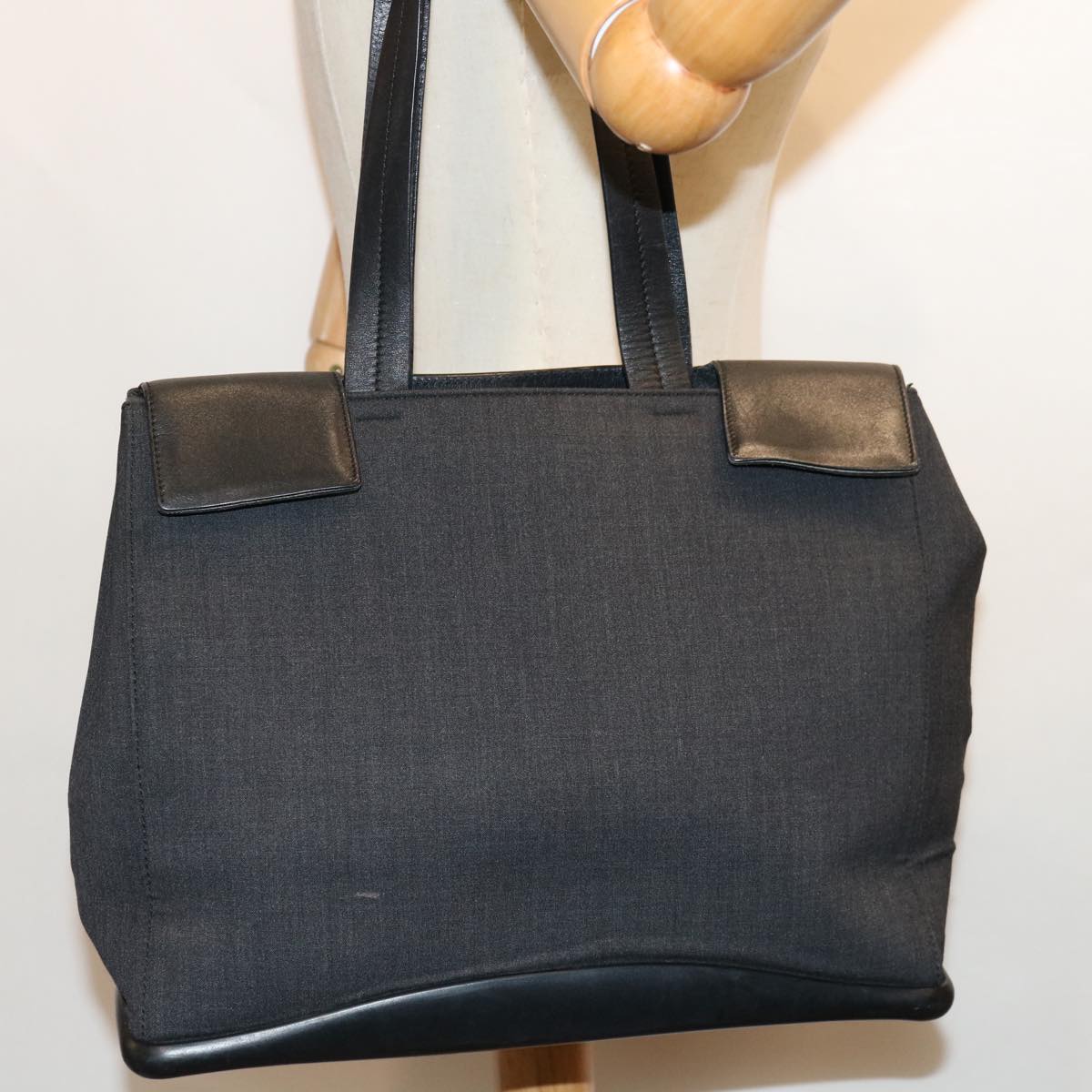 PRADA Tote Bag Canvas Black Auth bs12519