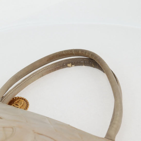 CHANEL Tote Bag Lamb Skin Beige CC Auth bs12535