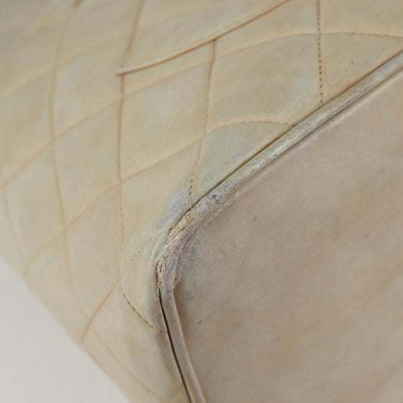 CHANEL Tote Bag Lamb Skin Beige CC Auth bs12535