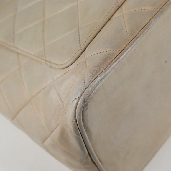 CHANEL Tote Bag Lamb Skin Beige CC Auth bs12535