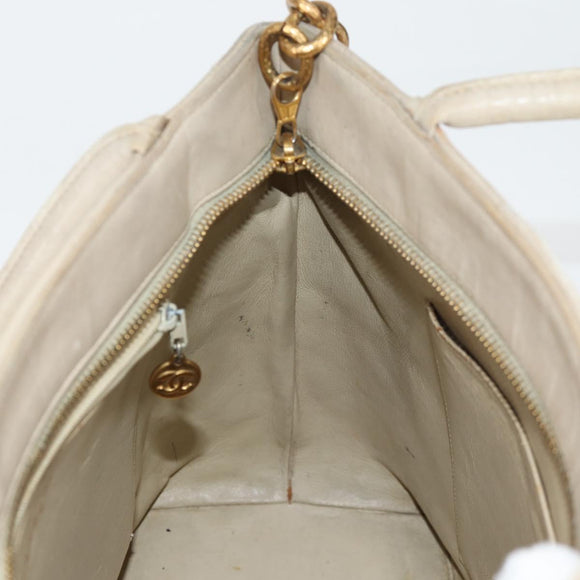 CHANEL Tote Bag Lamb Skin Beige CC Auth bs12535