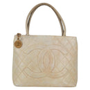 CHANEL Tote Bag Lamb Skin Beige CC Auth bs12535-2